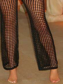 纯色针织镂空网格图案罩衫夏季