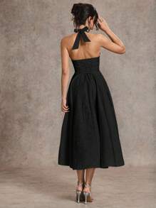 SHEIN BAE Elegant Women Jacquard Puff Tulle Princess Dress With Bow, Suitable For Dates, Outings, Nightclub Parties, Autumn Dress, Costume,Semi-Formal Occasions,Party Dress,Valentine's Day,Valentine Outfits For Women