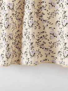SHEIN Vintaside Kids 女童碎花荷葉領長袖A字洋裝，適合日常穿著，秋季仙女風 - 杏色 - 查看 6