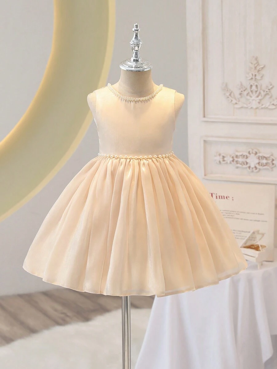 Girls' Pearl Princess Dress, Champagne Color, Wedding Flower Girl Party Formal Dress - Champagne - View 1