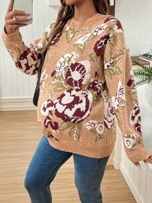 SHEIN Maternity Jacquard Knit Drop Shoulder Sweater, Winter - Multicolor - View 1