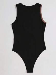 SHEIN LUNE Women Colorblock Crew Neck Casual Bodysuit - Coffee Brown - View 2