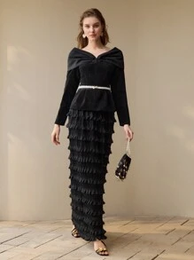 MOTF PREMIUM V NECK PEPLUM TOP - Black - View 4