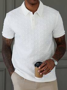 Manfinity CasualCool Men's Heart Embossed Short Sleeve Casual Polo Shirt, Suitable For Outdoor And Casual Occasions, For Golf