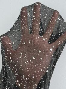 SHEIN Unity Plus Size Women's Elegant Black & Silver Flare Sleeve Metallic Fabric Fitted Long Evening Gown Dress For Party