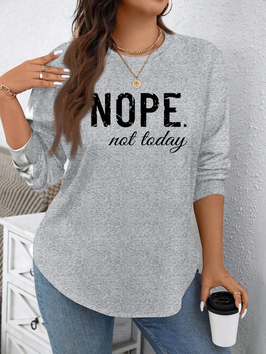 SHEIN LUNE Áo nỉ rộng rãi chất liệu nỉ màu xám cỡ lớn có viền cong, phù hợp cho mùa thu/đông - Màu Xám nhạt - Xem 1