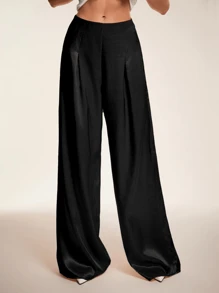 Glamine Women's Satin Wide Leg Pants, Shiny & Comfortable, Versatile, Black Wide Leg Parts, Black High Waisted Parts Fall Cloth For Women