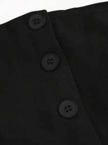 Sweetra Top tubo minimalista de mujer con cuello en V y bajo con abertura en unicolor - Negro - Ver 3