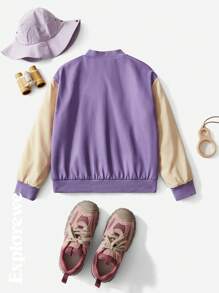 SHEIN Style urbain décontracté, veste bomber matelassée multi-couleurs patchwork, confortable et chaude, convenant aux jeunes filles. Idéale pour la photographie de rue urbaine et les sorties décontractées quotidiennes.