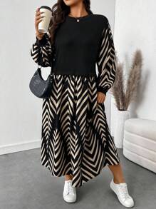 SHEIN Essnce 大码女装连衣裙、节日连衣裙、春季连衣裙、长袖连衣裙、女士连衣裙优雅夏装度假连衣裙、孕妇装拍照连衣裙沙滩裙、女士休闲连衣裙休闲连衣裙飘逸连衣裙、夏季连衣裙度假 - 黑色 - 查看 5