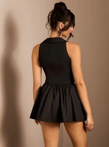 Glamine 女士纯色披肩领背心和褶皱中裙休闲两件套，女士两件套，中裙