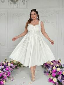 Flirla Robe longue blanche en dentelle avec ceinture à nouer et fines bretelles, pour femmes de grande taille, élégante et adaptée pour les vacances ou le port quotidien