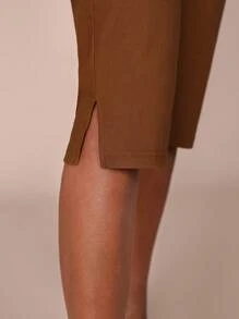 COSMINA Pantalones largos para mujer con dobladillo dividido a media pantorrilla, color marrón - Marrón - Ver 5