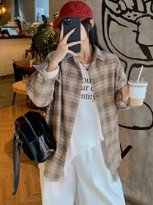 DAZY Autumn New Casual Plaid Long Sleeve Women Shirt,Flannels Women,Fall Women Clothes - Brown - View 4