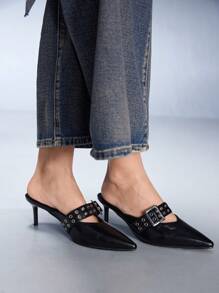 Cuccoo CUCCOO GRLICON Women's High Heel Black Punk Style Open Toe Shoes, Suitable For Night Out Chic Stylish Look, Dating Night Outfit Valentine's Day