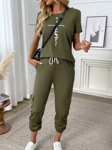 INAWLY Ensemble décontracté de 2 pièces pour femme avec débardeur unicolore à manches courtes et pantalon long