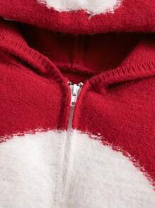 SHEIN Newborn Baby Girls' Christmas Colorblock Hooded Knit Romper For Autumn/Winter - Red - View 5