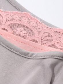 DAZY Top de pijama con panel de encaje de 2 en 1 de color contrastante - Gris - Ver 8