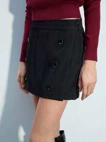 Maija Women's Casual & Commuting Solid Color Button Decor Mini Skirt Valentine's Day,Festival