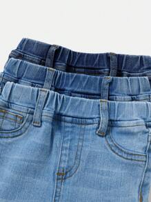 SHEIN 男婴三件套休闲基础款猫须高弹力修身牛仔裤套装，适合宝宝日常穿着和户外活动。 - 彩色 - 查看 4