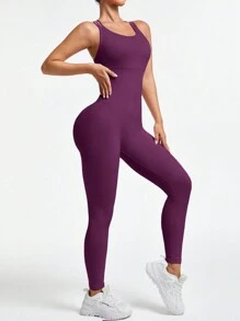 Easithlete Women's Solid Color Criss Cross Back Sexy Open Back Daily Fitness Camisole And Pants Set Gym Women Outfit - Purple - View 5