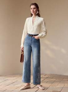 MOTF PREMIUM FLORAL EMBROIDERED STRAIGHT LEG JEANS,SPRING/SUMMER