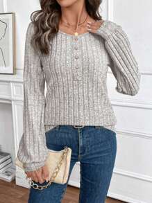 INAWLY Women Front Button Long Sleeve Casual T-Shirt, Simple For Daily Wear