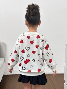 SHEIN Leap Crew 适合年轻女孩的时尚街头风格针织情人节可爱全身心印花圆领运动衫