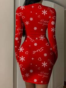 SHEIN Essnce Women's Casual Basic Holiday Sexy Long Sleeve Bodycon Midi Club Dress, Christmas Outfit