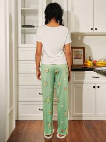 Cartoon Graphic Tee & Pants PJ Set / Pajama Set - Multicolor - View 2