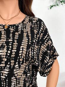 Breezaya 大码夏季全印花蝙蝠袖休闲/办公衬衫 - 彩色 - 查看 6