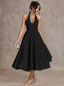 SHEIN BAE Elegant Women Jacquard Puff Tulle Princess Dress With Bow, Suitable For Dates, Outings, Nightclub Parties, Autumn Dress, Costume,Semi-Formal Occasions,Party Dress,Valentine's Day,Valentine Outfits For Women