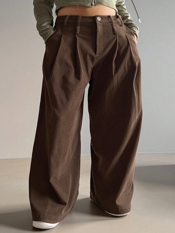Dazy Plus Plus Size Loose Wide Leg Corduroy Thick Pants, Suitable For All Seasons