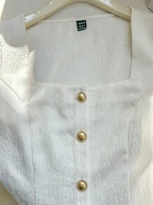 Chiquease 1pc Women Floral Jacquard Square Collar Single-Breasted Long Sleeve Elegant Blouse, Autumn/Winter Peplum Top Fall Cloth For Women