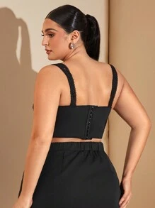 SHEIN BAE Plus Size Black Lace Sheer Sexy Top, Suitable For Dating, Party, Afternoon Tea, Summer Women Tops, Christmas Corset, Milkmaid Top, Holiday Women Tops, Sexy, Alternative Style, Y2K, New Year - Black - View 6