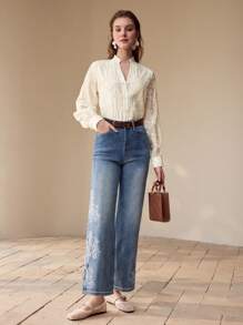 MOTF PREMIUM FLORAL EMBROIDERED STRAIGHT LEG JEANS,SPRING/SUMMER