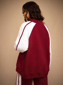 Forever 21 Women's Casual Zip-Up Color Block Raglan Sleeve Sweatshirt, Minimalist Fashion For Everyday Wear