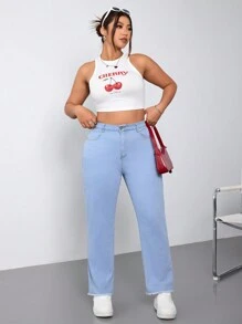 Plus High Waist Raw Hem Mom Fit Jeans - Light Wash - View 3