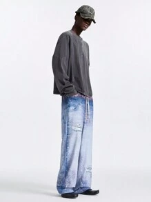 NEON BLANC 男士时尚宽松针织长裤，街头风格 - 藍色 - 查看 2