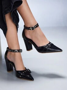 CUCCOO GRLICON Sandalias de tacón alto para mujer, estilo Y2K, punk rock, motociclista, chica cool, adecuadas para Halloween, Navidad, fiestas - Negro - Ver 6