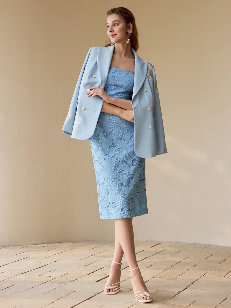 EMBROIDERED SPLIT HEM TUBE MIDI DRESS,SPRING/SUMMER
