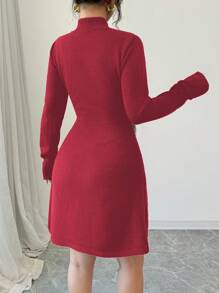 Elenzga Vestido de punto con cuello alto, manga larga y decoración floral, elegante para mujer, para otoño/invierno