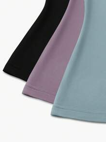 SHEIN LUNE 3pcs/Set Women's Solid Color High Neck Slim Fit Camisole - Multicolor - View 3