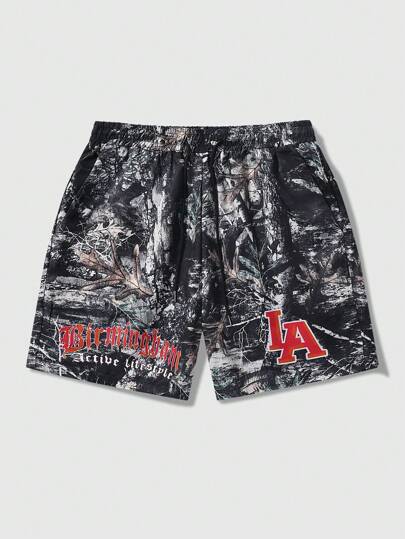 Street Life Men's Letter Graphic Woven Shorts, Perfect For Daily Wear In Spring And Summer, School