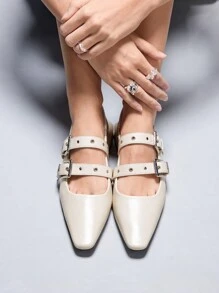 CUCCOO GRLICON 女士时尚百搭尖头扣平底鞋 - 米色 - 查看 1