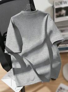 Teen Boy Casual Minimalist Round Neck Short Sleeve T-Shirt, Suitable For Summer - Light Grey - View 2