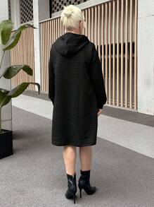 Miaspire Women's Solid Color Long Sleeve Drawstring Hooded Pocket Casual Mid-Length Sweatshirt Dress, Autumn/Winter