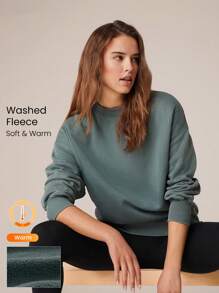 GLOWMODE 羊毛柔软保暖水洗大码侧开衩运动衫日常休闲 - 霧石 - 查看 1