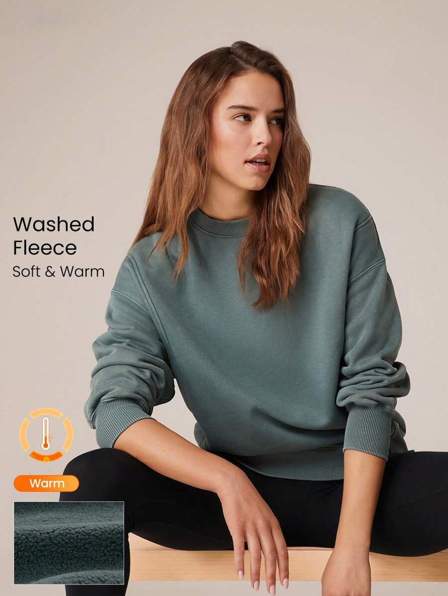 GLOWMODE 羊毛柔软保暖水洗大码侧开衩运动衫日常休闲 - 霧石 - 查看 1