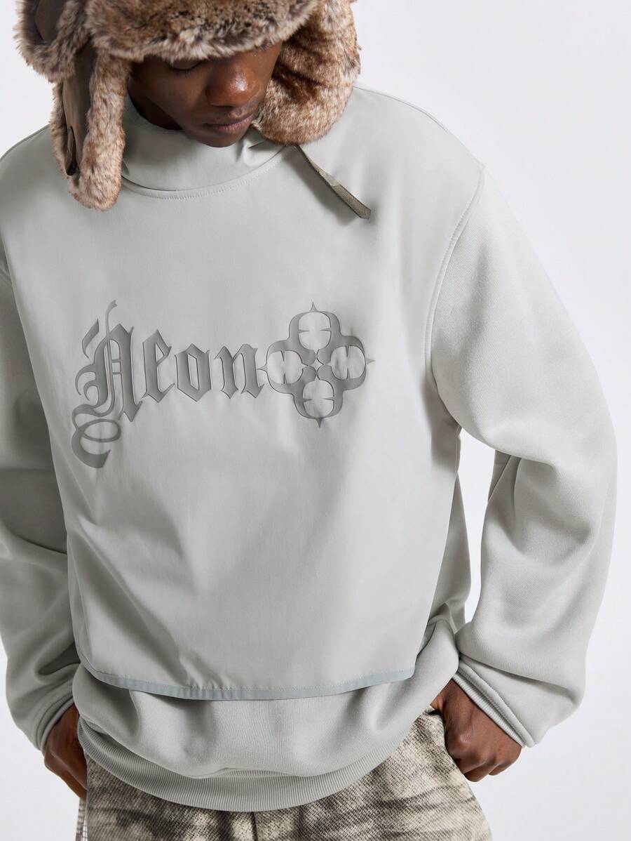 NEON BLANC 男士街头时尚灰色字母印花针织长袖连帽衫，适合秋冬 - 灰色 - 查看 1